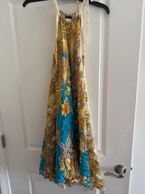 Trina Turk Silk Printed Sundress - Turquoise, Yellow & Cream